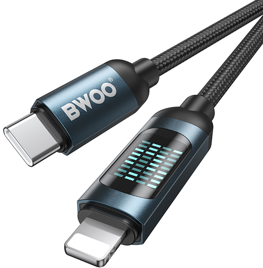 USB-C na Lightning podatkovni in polnilni kabel BWOO X305 Display, 27W, 1m, Črn