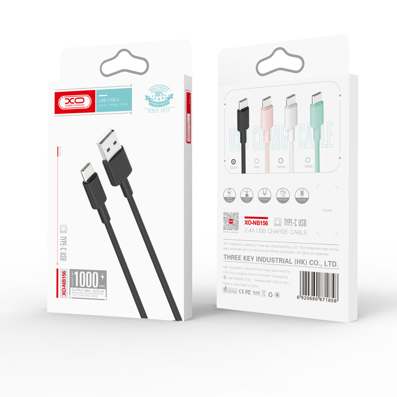 Podatkovni in polnilni kabel USB-A - USB-C XO Design NB156, 18W, 1m, črn