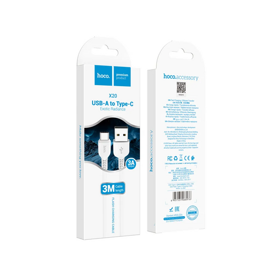 USB-A - USB-C podatkovni in polnilni kabel HOCO Flash X20, 18W, 3m, bel