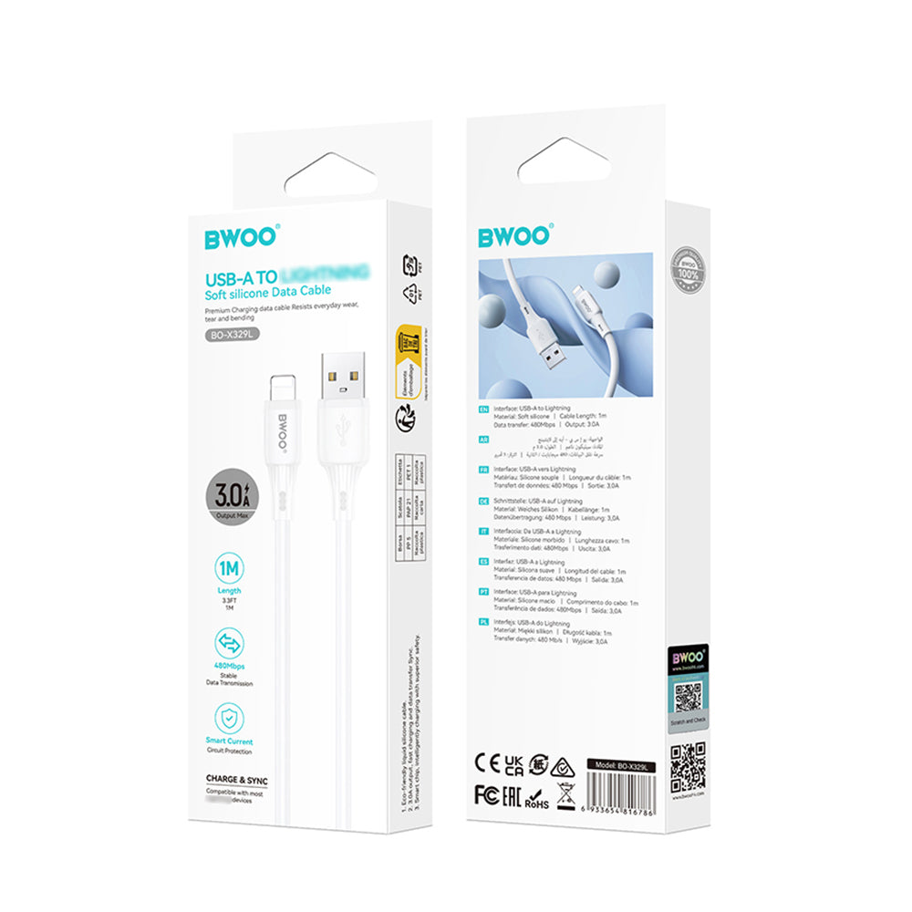 Podatkovni in polnilni kabel USB-A - Lightning BWOO X329L, 15W, 1m, bel