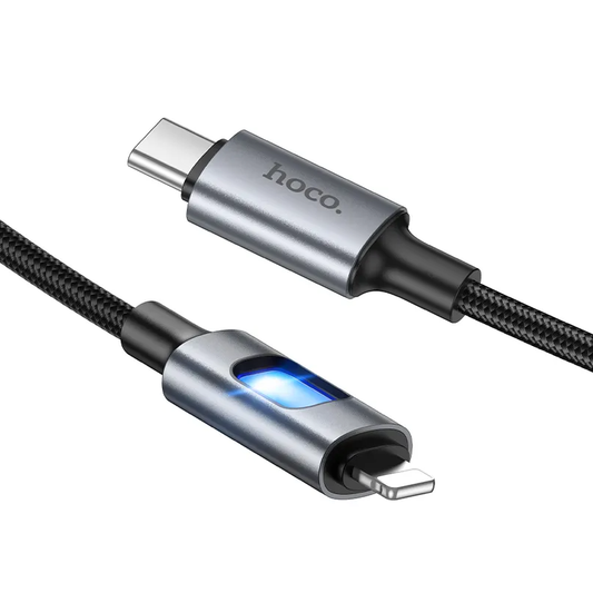 USB-C - Lightning podatkovni in polnilni kabel HOCO U144 Led, 27W, 1,2 m, črn