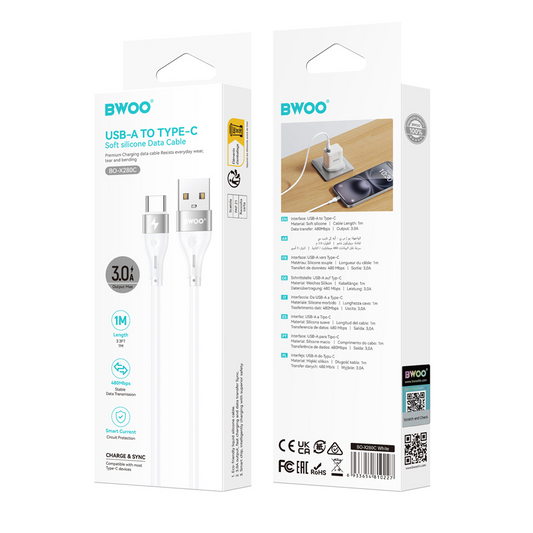 Podatkovni in polnilni kabel USB-A - USB-C BWOO X280C, 15W, 1m, bel