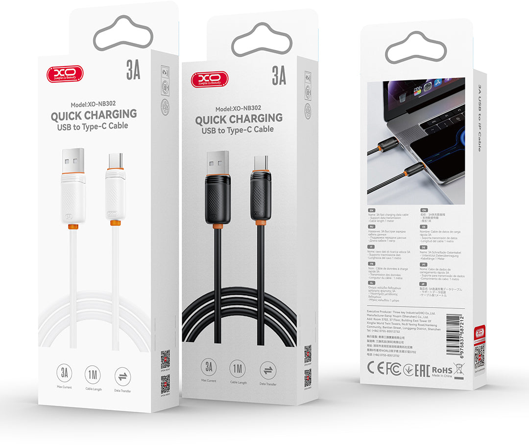 Podatkovni in polnilni kabel USB-A - USB-C XO Design NB302, 18W, 1m, bel
