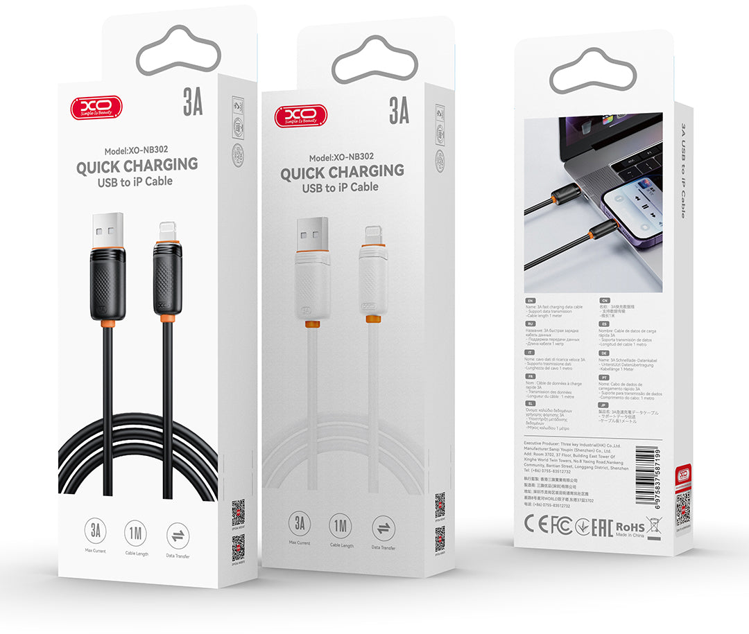 Podatkovni in polnilni kabel USB-A - USB-C XO Design NB302, 18W, 1m, Črn
