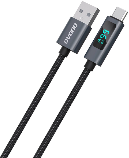 USB-A - USB-C Dudao L7T Display podatkovni in polnilni kabel, 66W, 1m, črn