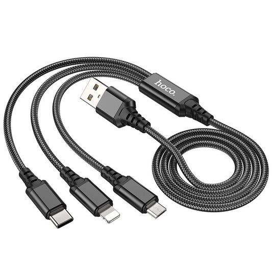 Polnilni kabel USB-A - Lightning / microUSB / USB-C HOCO X76 3v1, 18W, 1m, črn