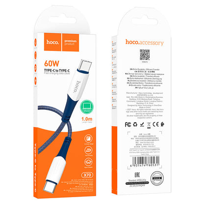 USB-C Data and Charging Cable - USB-C HOCO X70, 60W, 1m, Red 