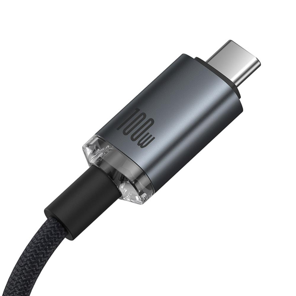 Cablu Date si Incarcare USB-C - USB-C Baseus Crystal Shine Series, 100W, 20Gbps, 1.5m, Negru P10318204111-00