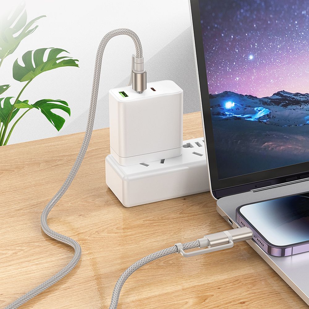 Podatkovni in polnilni kabel USB-C / Lightning - USB-C / Led HOCO U138, 60W, 1.2m, Siv