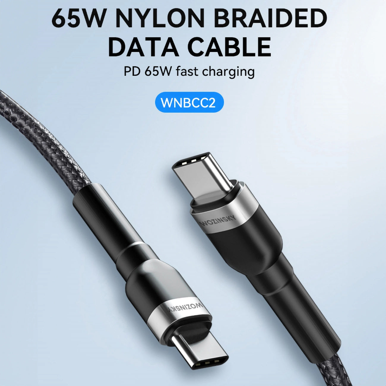 Kabel za prenos podatkov in polnjenje USB-C - USB-C WZK WNBCC2, 65W, 2m, črn