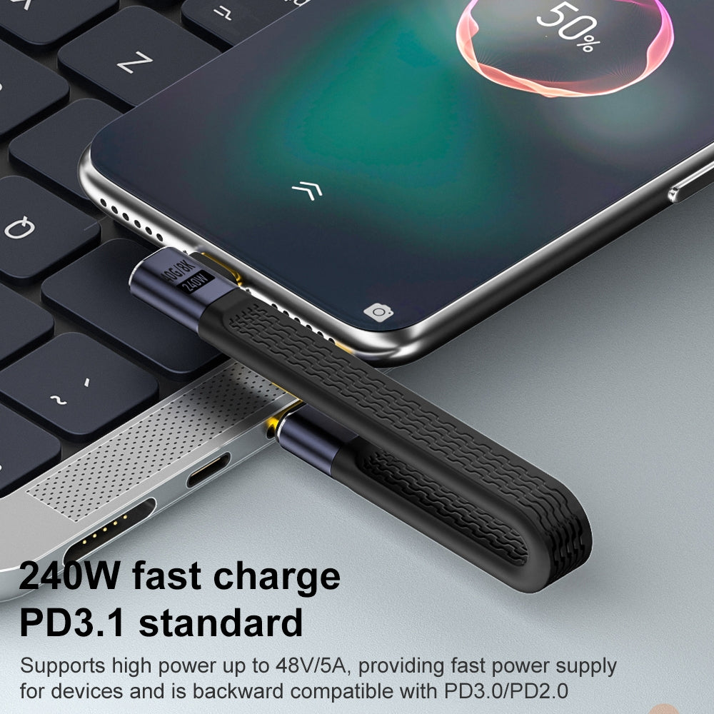 Kabel za podatke in polnjenje USB-C - USB-C OEM Angled 8K Video Version 3, 240W, 0.15m, črn
