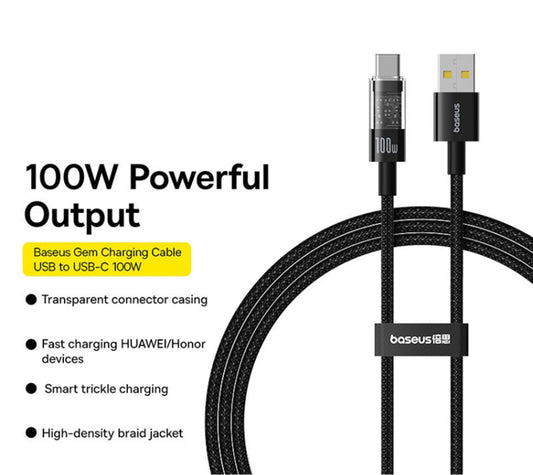 Kabel za prenos podatkov in polnjenje USB-A - USB-C Baseus Gem, 100W, 2m, črn P10373002111-01