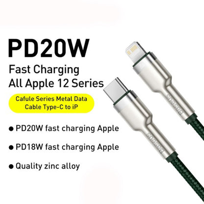 Kabel za podatke in polnjenje USB-C - Lightning Baseus Cafule Metal Series, 20W, 2m, Zelen CATLJK-B06