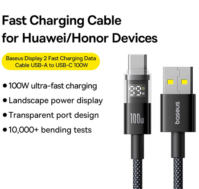 Kabel za podatke in polnjenje USB-A - USB-C Baseus Display 2, 100W, 2m, črn P10382701111-00