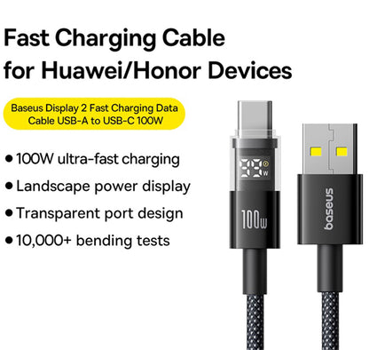 Kabel za podatke in polnjenje USB-A - USB-C Baseus Display 2, 100W, 2m, črn P10382701111-00