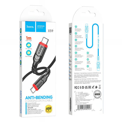 Kabel za podatke in polnjenje USB-C - USB-C HOCO X59 Victory, 60W, 1m, črn