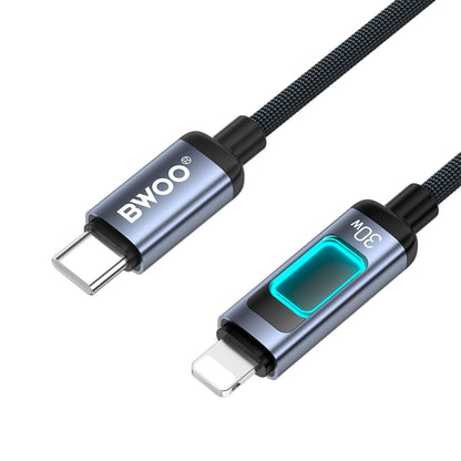 Podatkovni in polnilni kabel USB-C - Lightning BWOO X324CL Display, 30W, 1m, Črn