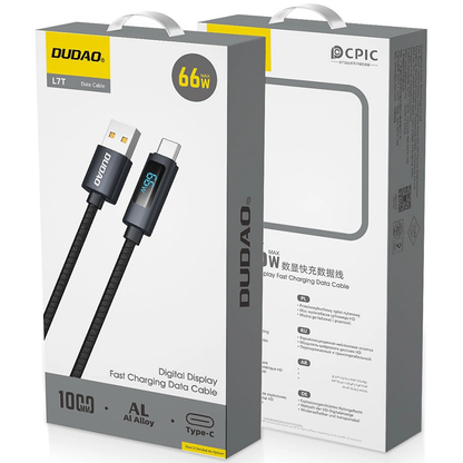 USB-A - USB-C Dudao L7T Display podatkovni in polnilni kabel, 66W, 1m, črn
