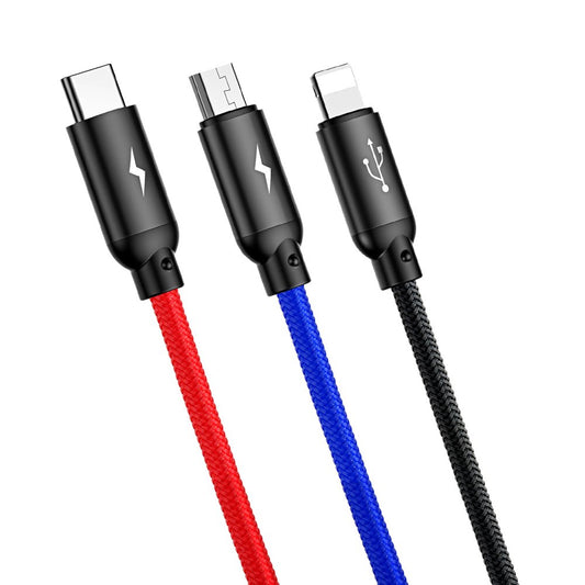 USB-A Charging Cable - Lightning / microUSB / USB-C Baseus Colors 3in1, 20W, 1.2m, Black CAMLT-BSY01