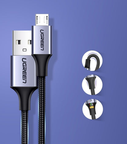 Podatkovni in polnilni kabel USB-A - microUSB UGREEN US290, 18W, 2m, Črn