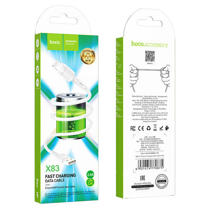 Podatkovni in polnilni kabel USB-A - Lightning HOCO X83 Victory, 18W, 1m, Bel