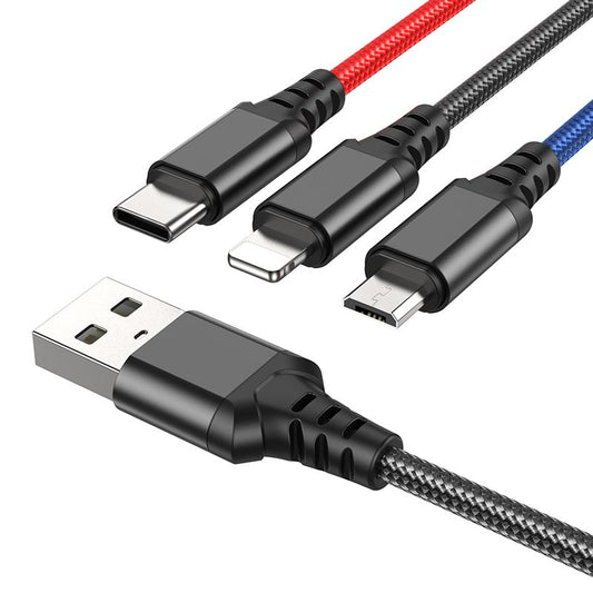 USB-A polnilni kabel - Lightning / microUSB / USB-C HOCO X76 3v1, 18W, 1m, večbarven