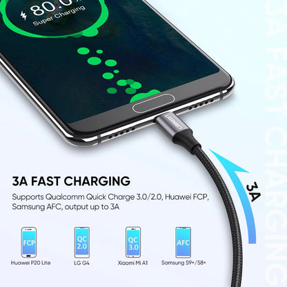 Podatkovni in polnilni kabel USB-A z USB-C UGREEN US288, 18 W, 0,5 m, črn 