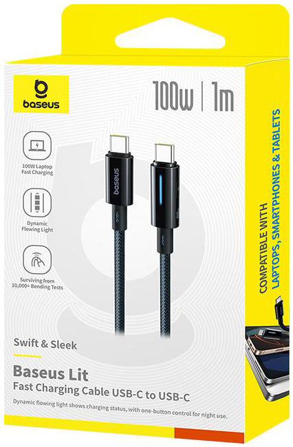 USB-C Data and Charging Cable - USB-C Baseus Lit Button Control, 100W, 2m, Black P10379000121-01