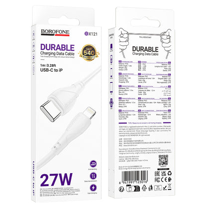 Podatkovni in polnilni kabel USB-C - Lightning Borofone BX121 Energy, 27W, 1m, Bel
