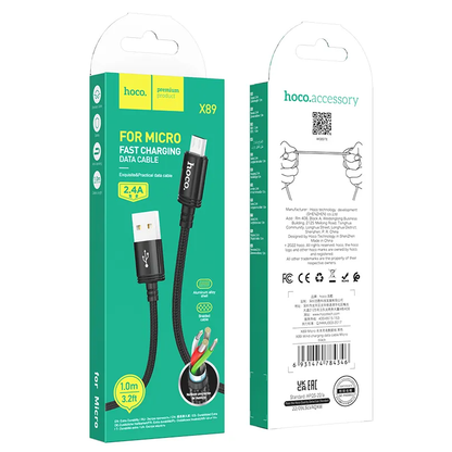 Kabel za podatke in polnjenje USB-A - microUSB HOCO X89, 18W, 1m, črn