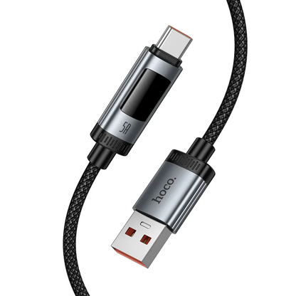 Kabel za podatke in polnjenje USB-A - USB-C HOCO Display U148, 100W, 1.2m, Črn