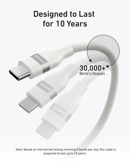 Kabel za prenos podatkov in polnjenje USB-C - USB-C Anker, 240W, 1.8m, Bel A82E2H22
