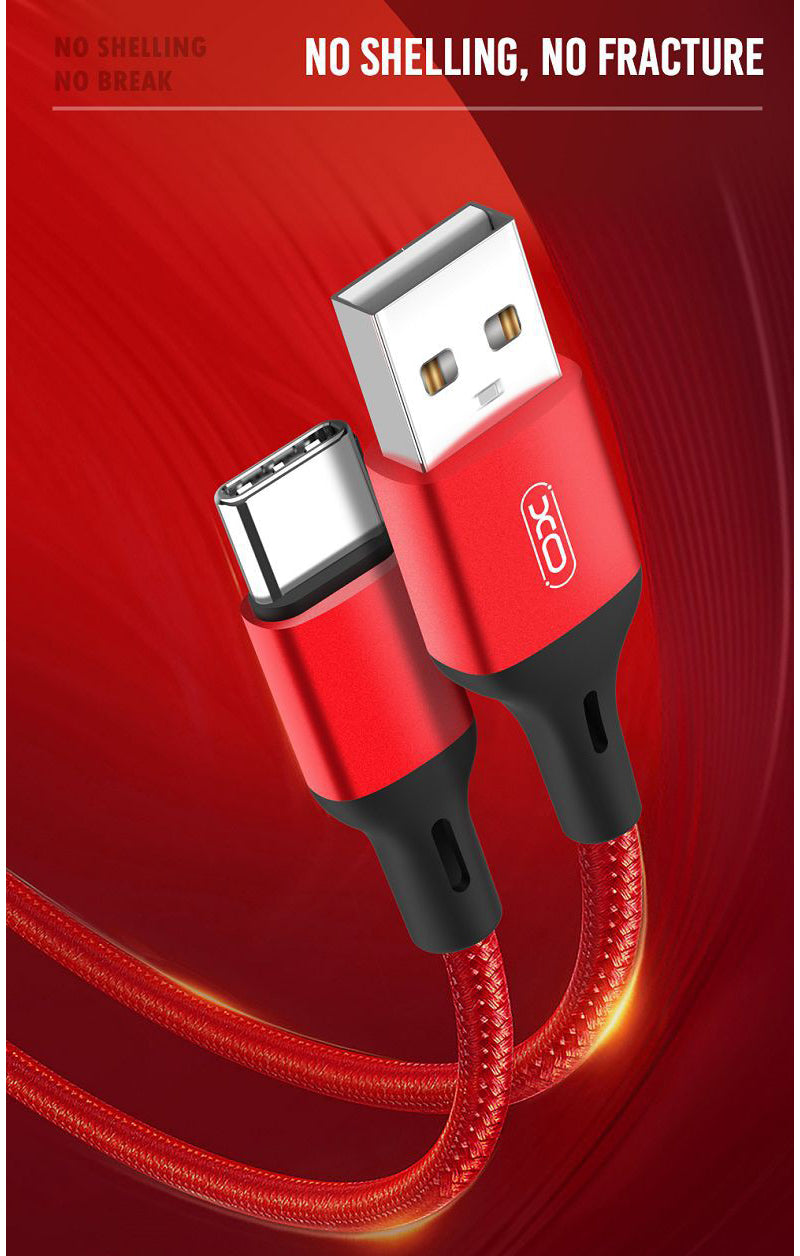 Podatkovni in polnilni kabel USB-A - USB-C XO Design NB143, 18W, 2m, Rdeč