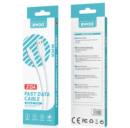 Podatkovni in polnilni kabel USB-A - USB-C BWOO X172C, 60W, 1m, Bel