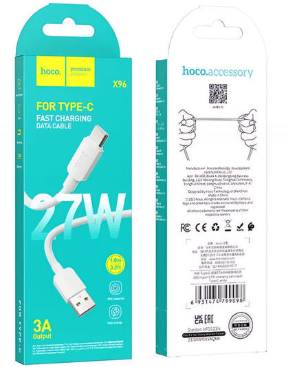 Kabel za prenos podatkov in polnjenje USB-A - USB-C HOCO X96, 27W, 1m, Bel