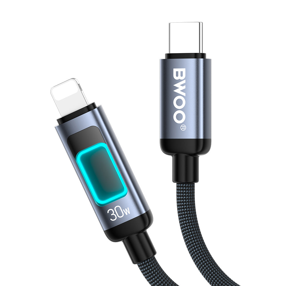 Podatkovni in polnilni kabel USB-C - Lightning BWOO X324CL Display, 30W, 1m, Črn
