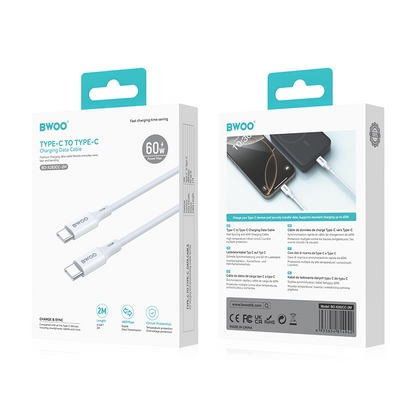 USB-C podatkovni in polnilni kabel - USB-C BWOO BO-X283CC-2M, 60W, 2m, bel