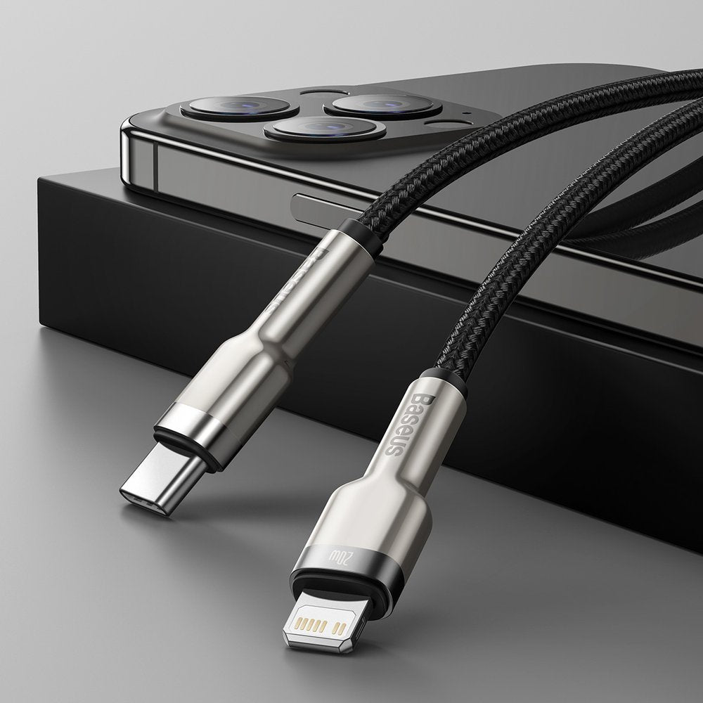 Kabel za podatke in polnjenje USB-C - Lightning Baseus Cafule Metal Series, 20W, 2m, Črn CATLJK-B01