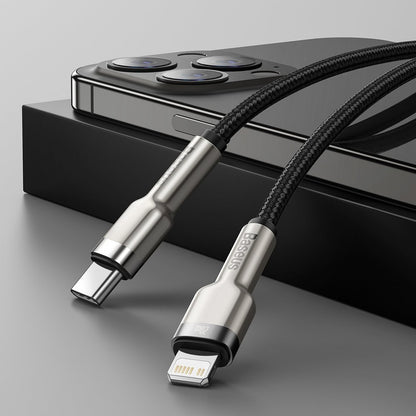 Kabel za podatke in polnjenje USB-C - Lightning Baseus Cafule Metal Series, 20W, 2m, Črn CATLJK-B01