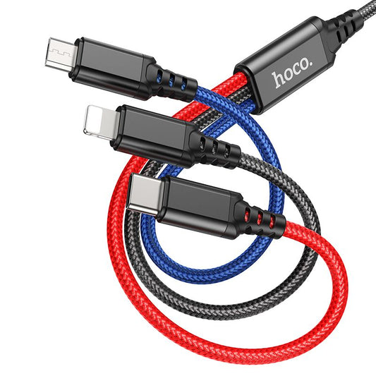 USB-A polnilni kabel - Lightning / microUSB / USB-C HOCO X76 3v1, 18W, 1m, večbarven