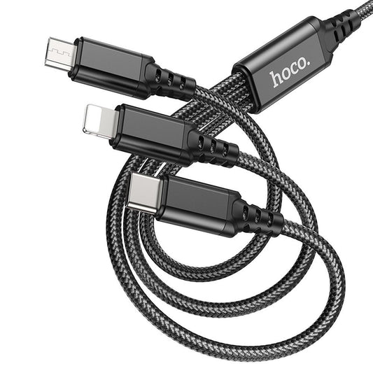 Polnilni kabel USB-A - Lightning / microUSB / USB-C HOCO X76 3v1, 18W, 1m, črn