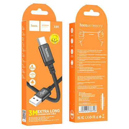 Kabel za podatke in polnjenje USB-A - USB-C HOCO X91, 18W, 3m, črn