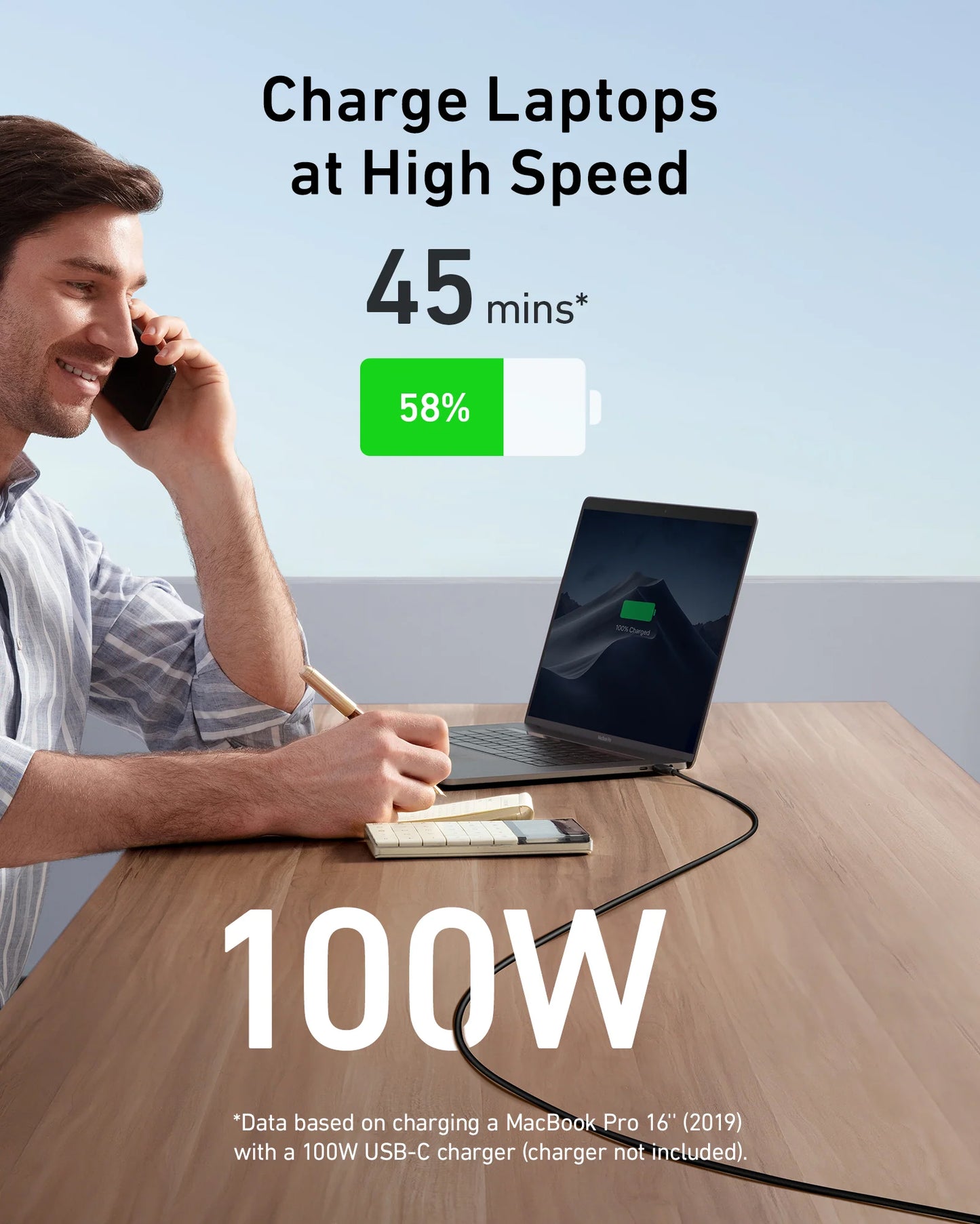 Podatkovni in polnilni kabel USB-C Anker 543, 100 W, 1,8 m, črn A80E2G11 