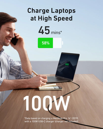 Podatkovni in polnilni kabel USB-C Anker 543, 100 W, 1,8 m, črn A80E2G11 