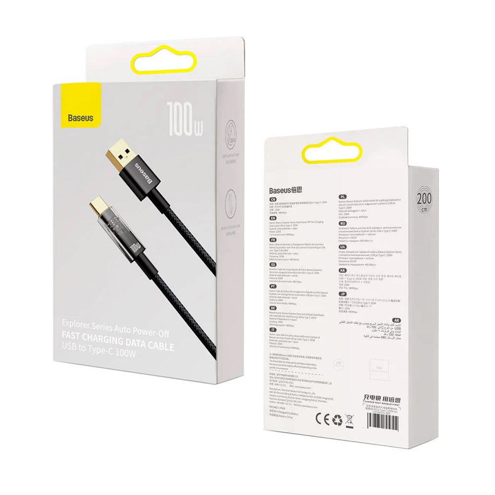 Podatkovni in polnilni kabel USB-A - USB-C Baseus Explorer, 100W, 2m, črn CATS000301