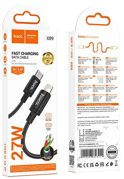 Kabel za podatke in polnjenje USB-C - Lightning HOCO X89, 27W, 2m, črn