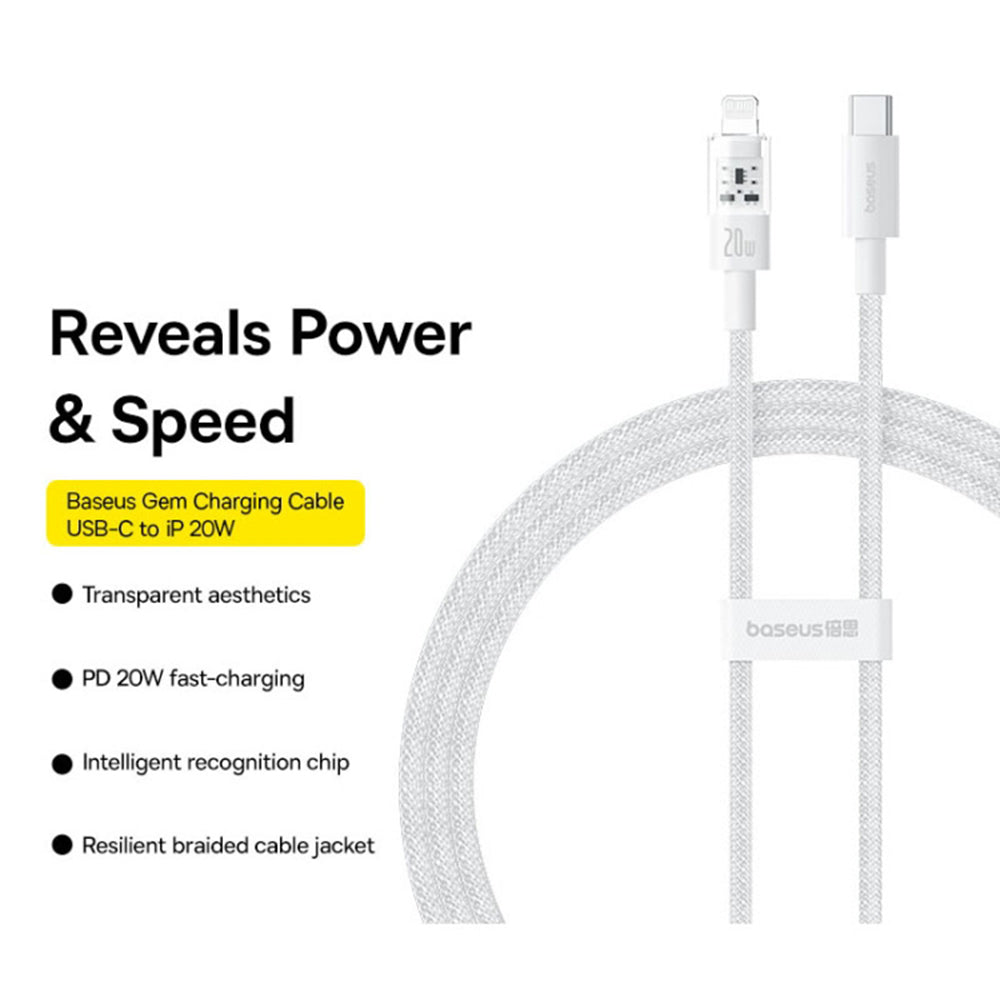 Kabel za podatke in polnjenje USB-C - Lightning Baseus Gem, 20W, 1m, Bel P10373001211-00
