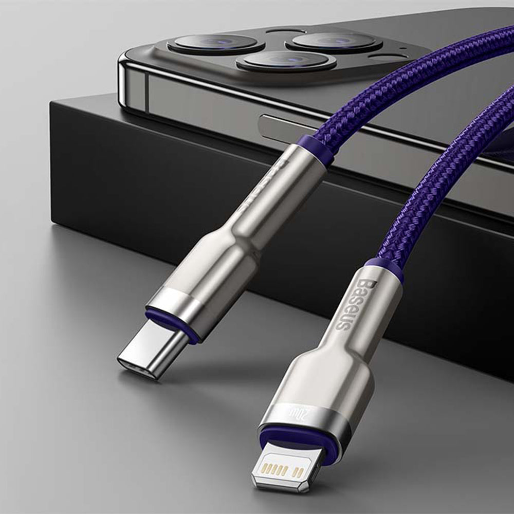 Kabel za podatke in polnjenje USB-C - Lightning Baseus Cafule Metal Series, 20W, 1m, Vijolična CATLJK-A05