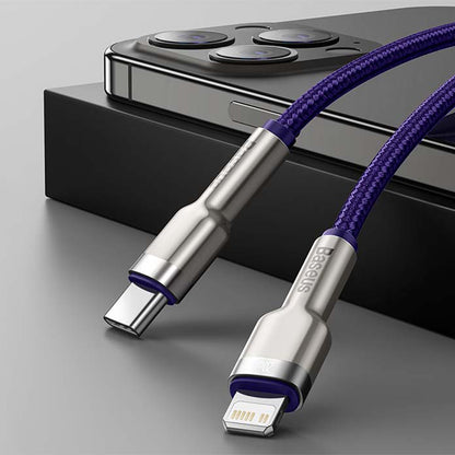 Kabel za podatke in polnjenje USB-C - Lightning Baseus Cafule Metal Series, 20W, 1m, Vijolična CATLJK-A05