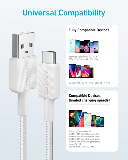 Kabel za podatke in polnjenje USB-A - USB-C Anker 322, 18W, 1.8m, Bel A81H6G21